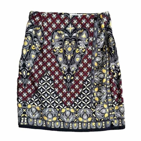Silk Club Skirt Womens 8 Wrap‎ Multicolor Paisley 90s Work Office Bohemian - Picture 1 of 8